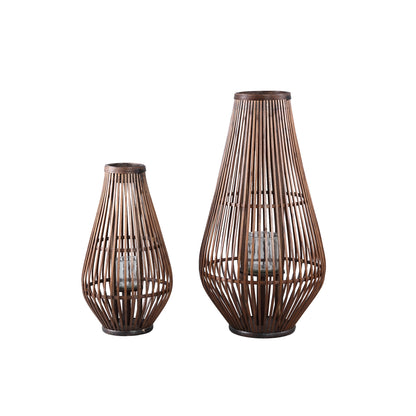 Lysia Brown Round Bamboo Lantern With Glass L (set of 2) - - PTMD - livinglovely.nl