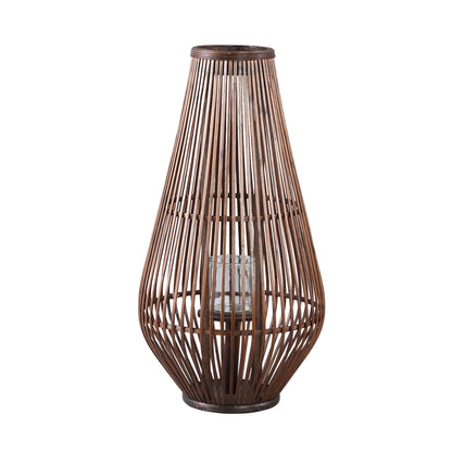Lysia Brown Round Bamboo Lantern With Glass L (set of 2) - - PTMD - livinglovely.nl