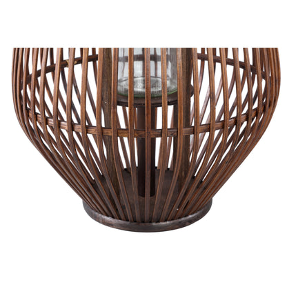 Lysia Brown Round Bamboo Lantern With Glass L (set of 2) - - PTMD - livinglovely.nl