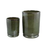 Madsen potten van PTMD, set van twee hoge donkergroene keramieken cilinderpotten