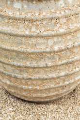 Maeghan White Round Ceramic Pot Lines Rough Finish PTMD - Pot - PTMD - livinglovely.nl