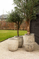 Maeghan White Round Ceramic Pot Lines Rough Finish PTMD - Pot - PTMD - livinglovely.nl