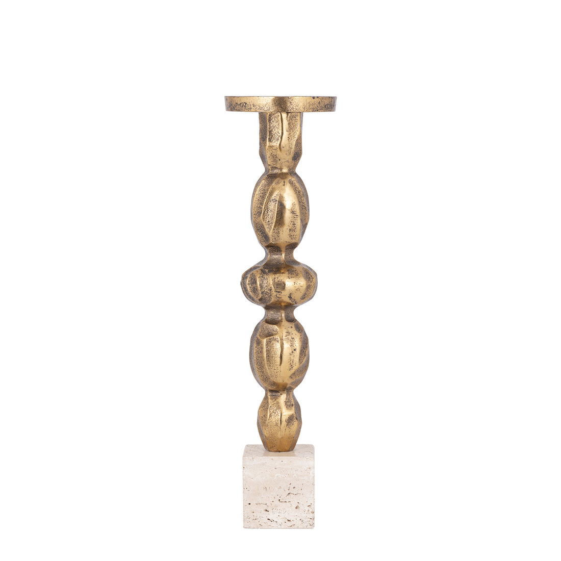 Malines Gold Casted Alu Candleholder On Base L PTMD - Kandelaar - PTMD - livinglovely.nl