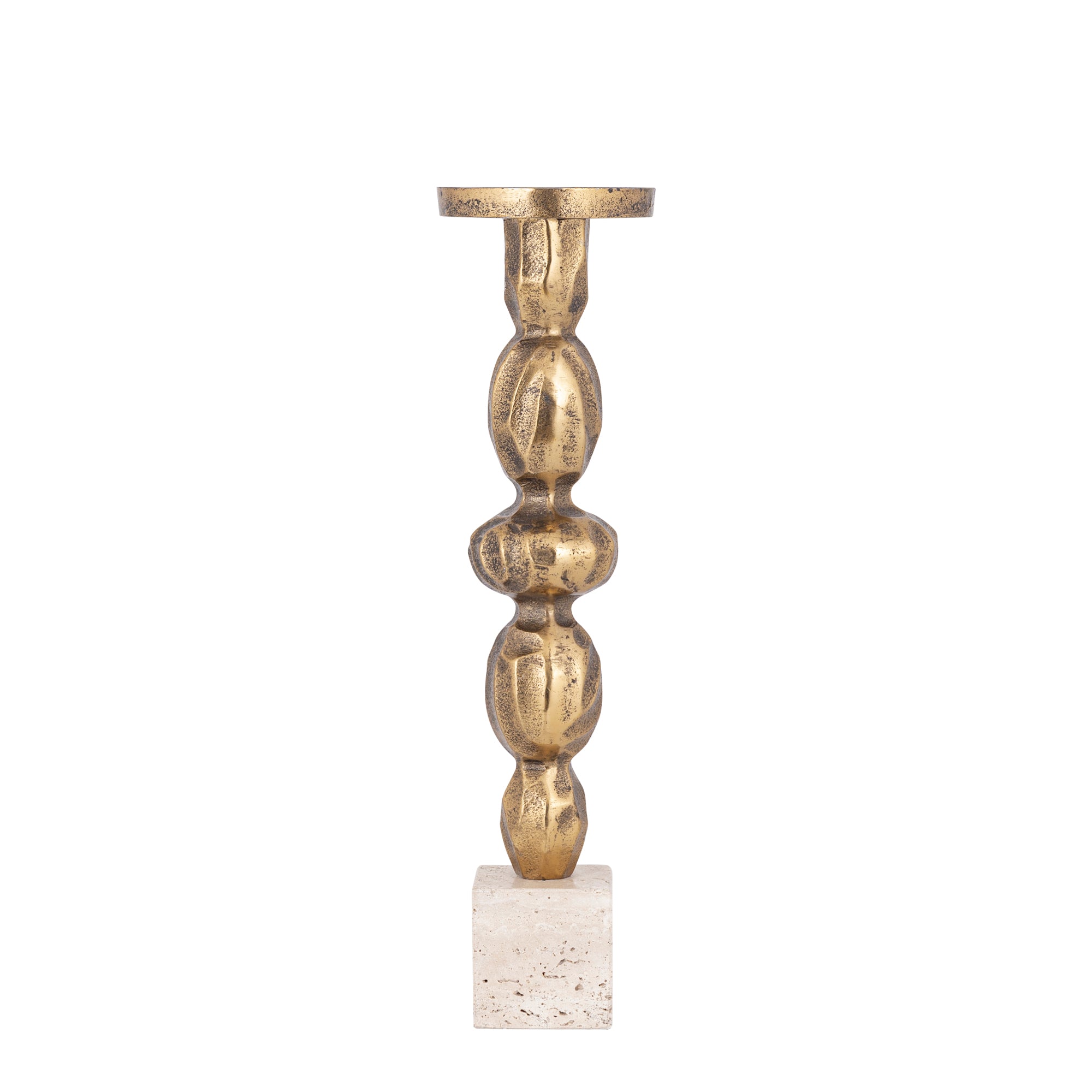 Malines Gold Casted Alu Candleholder On Base L PTMD - Kandelaar - PTMD - livinglovely.nl