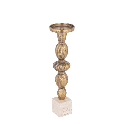 Malines Gold Casted Alu Candleholder On Base L PTMD - Kandelaar - PTMD - livinglovely.nl
