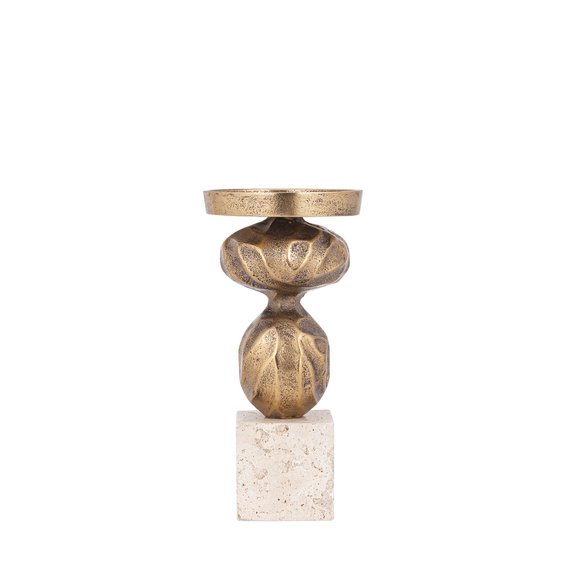 Malines Gold Casted Alu Candleholder On Base S PTMD - Kaarshouder - PTMD - livinglovely.nl