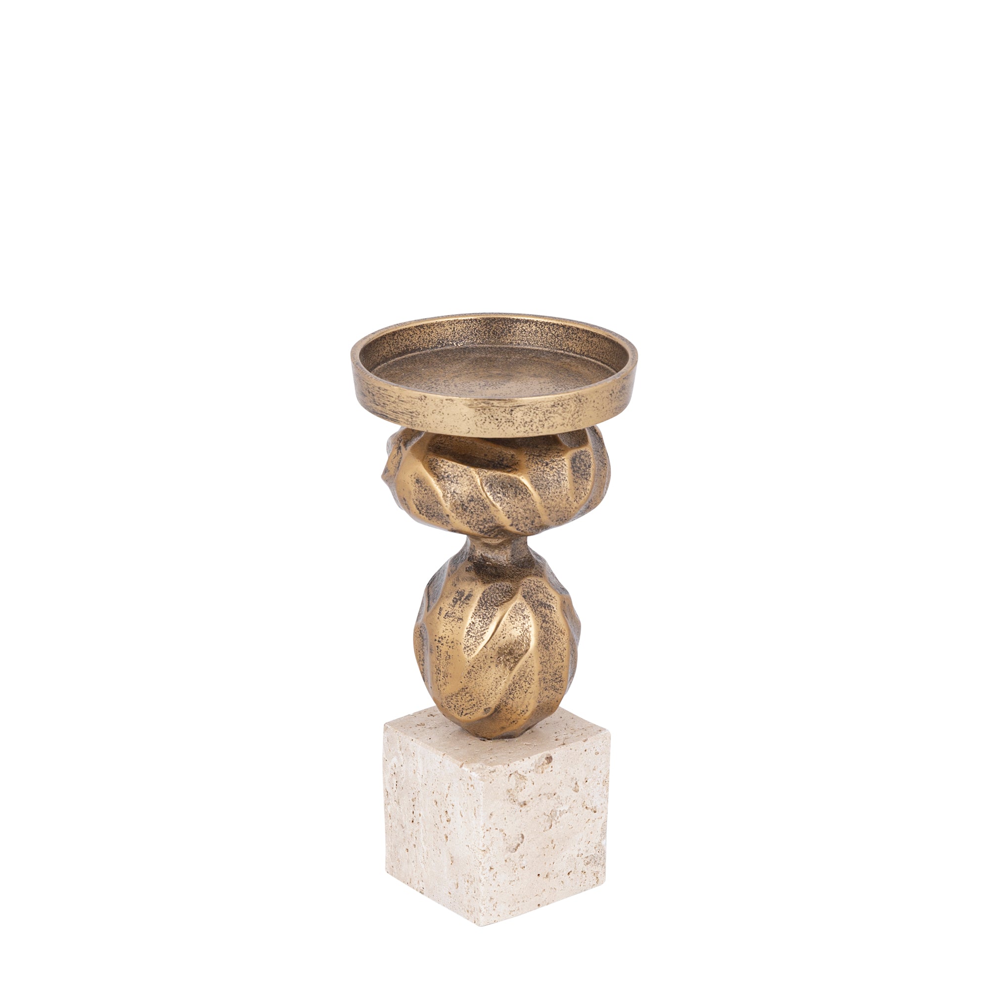Malines Gold Casted Alu Candleholder On Base S PTMD - Kaarshouder - PTMD - livinglovely.nl