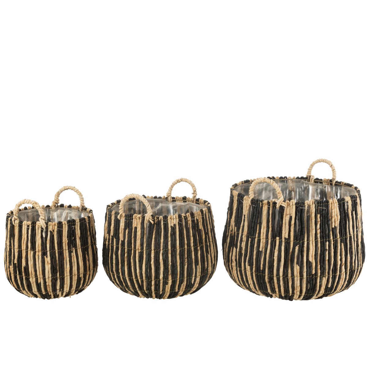 Mand Maste Mais/Ijzer Zwart/Naturel Set van 3 - Mand - J-Line - livinglovely.nl