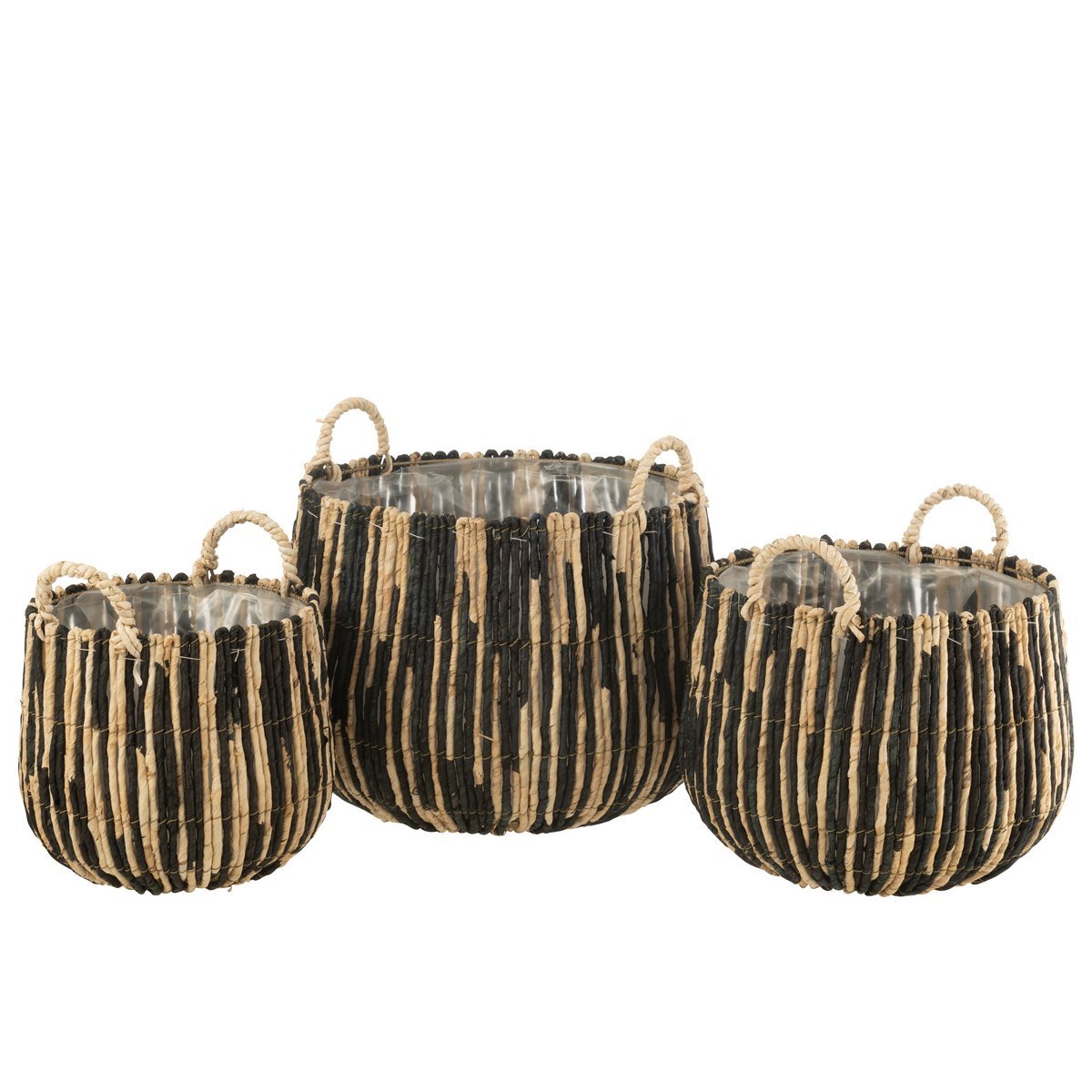 Mand Maste Mais/Ijzer Zwart/Naturel Set van 3 - Mand - J-Line - livinglovely.nl