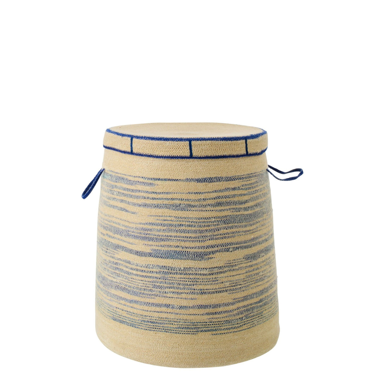 Mand Met Handvat + Deksel Gestreept Zeegras Naturel/Blauw J-Line