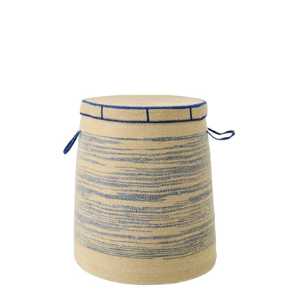 Mand Met Handvat + Deksel Gestreept Zeegras Naturel/Blauw J-Line