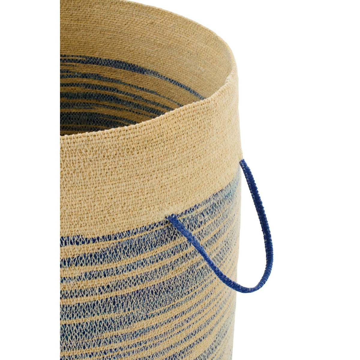Mand Met Handvat + Deksel Gestreept Zeegras Naturel/Blauw J-Line