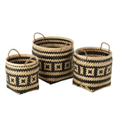 Mand Patronen Handvaten Bamboe Naturel/Zwart Set van 3 - Mand - J-Line - livinglovely.nl