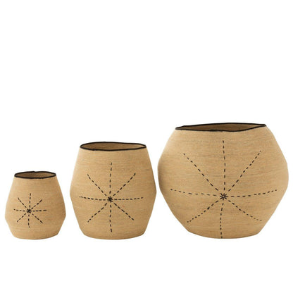 Mand Ster Stippellijnen Zeegras Naturel/Zwart Set van 3 - Mand - J-Line - livinglovely.nl