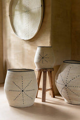 Mand Ster Stippellijnen Zeegras Naturel/Zwart Set van 3 - Mand - J-Line - livinglovely.nl