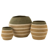 Mand Strepen Zeegras Groen/Naturel Set van 3 - Mand - J-Line - livinglovely.nl