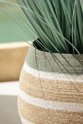 Mand Strepen Zeegras Groen/Naturel Set van 3 - Mand - J-Line - livinglovely.nl