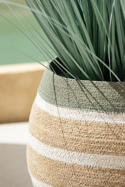 Mand Strepen Zeegras Groen/Naturel Set van 3 - Mand - J-Line - livinglovely.nl