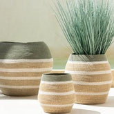 Mand Strepen Zeegras Groen/Naturel Set van 3 - Mand - J-Line - livinglovely.nl