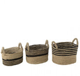 Manden Aline Raffia Zwart/Naturel Set van 3 - Mand - J-Line - livinglovely.nl