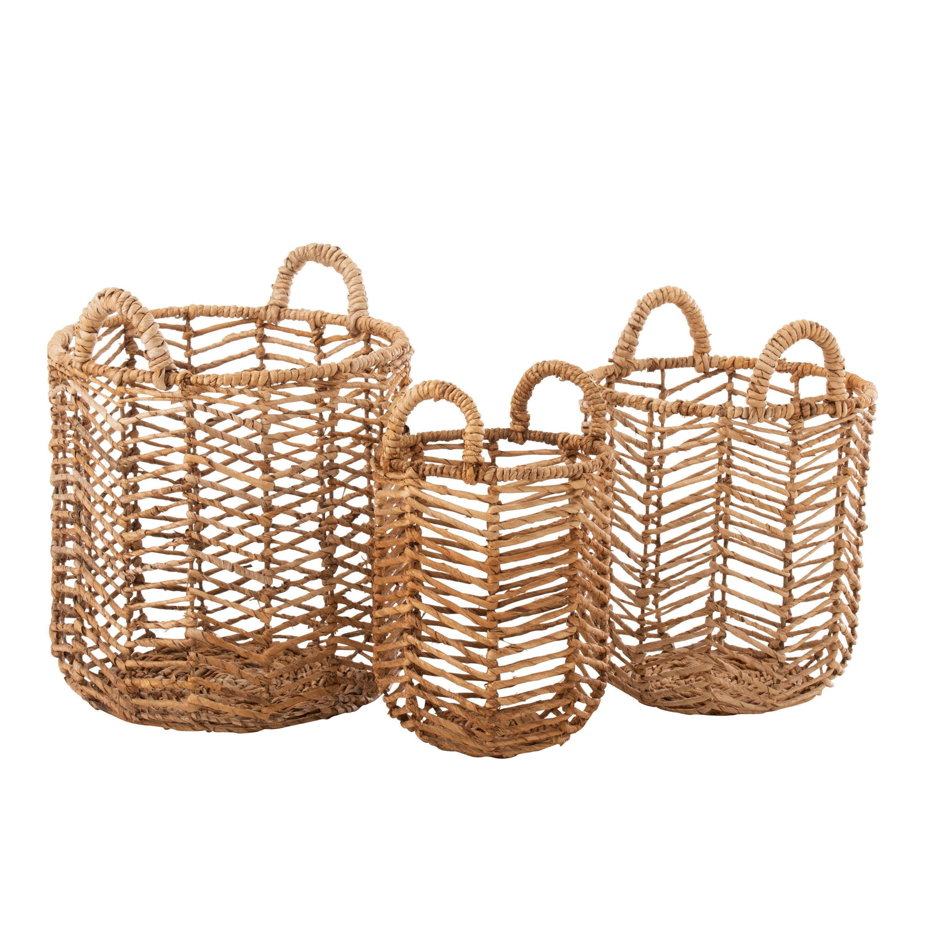 Manden Bananen Bladeren Naturel Set van 3 - Mand - J-Line - livinglovely.nl