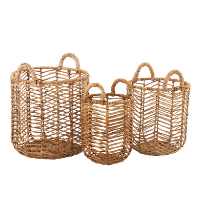 Manden Bananen Bladeren Naturel Set van 3 - Mand - J-Line - livinglovely.nl