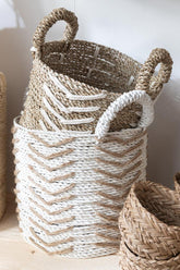 Manden Chevron Raffia Wit/Naturel Set van 2 - Mand - J-Line - livinglovely.nl