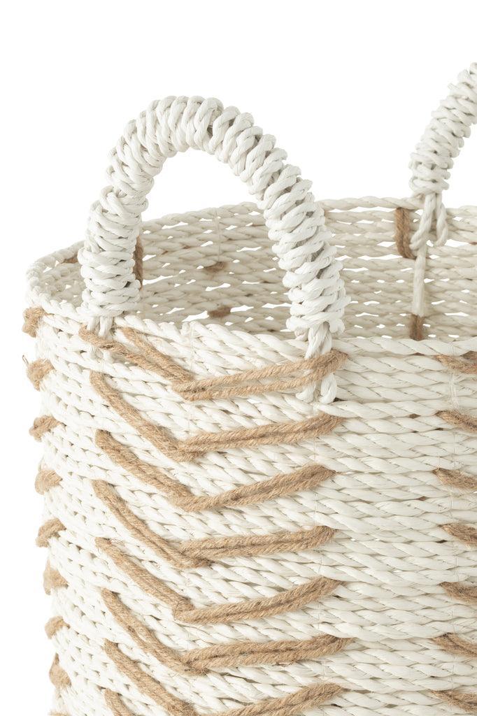 Manden Chevron Raffia Wit/Naturel Set van 2 - Mand - J-Line - livinglovely.nl