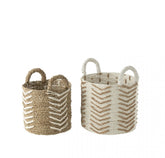 Manden Chevron Raffia Wit/Naturel Set van 2 - Mand - J-Line - livinglovely.nl