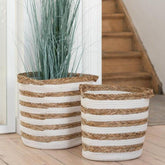 Manden Gestreept Gras/Katoen Naturel/Wit Set van 2 - Mand - J-Line - livinglovely.nl