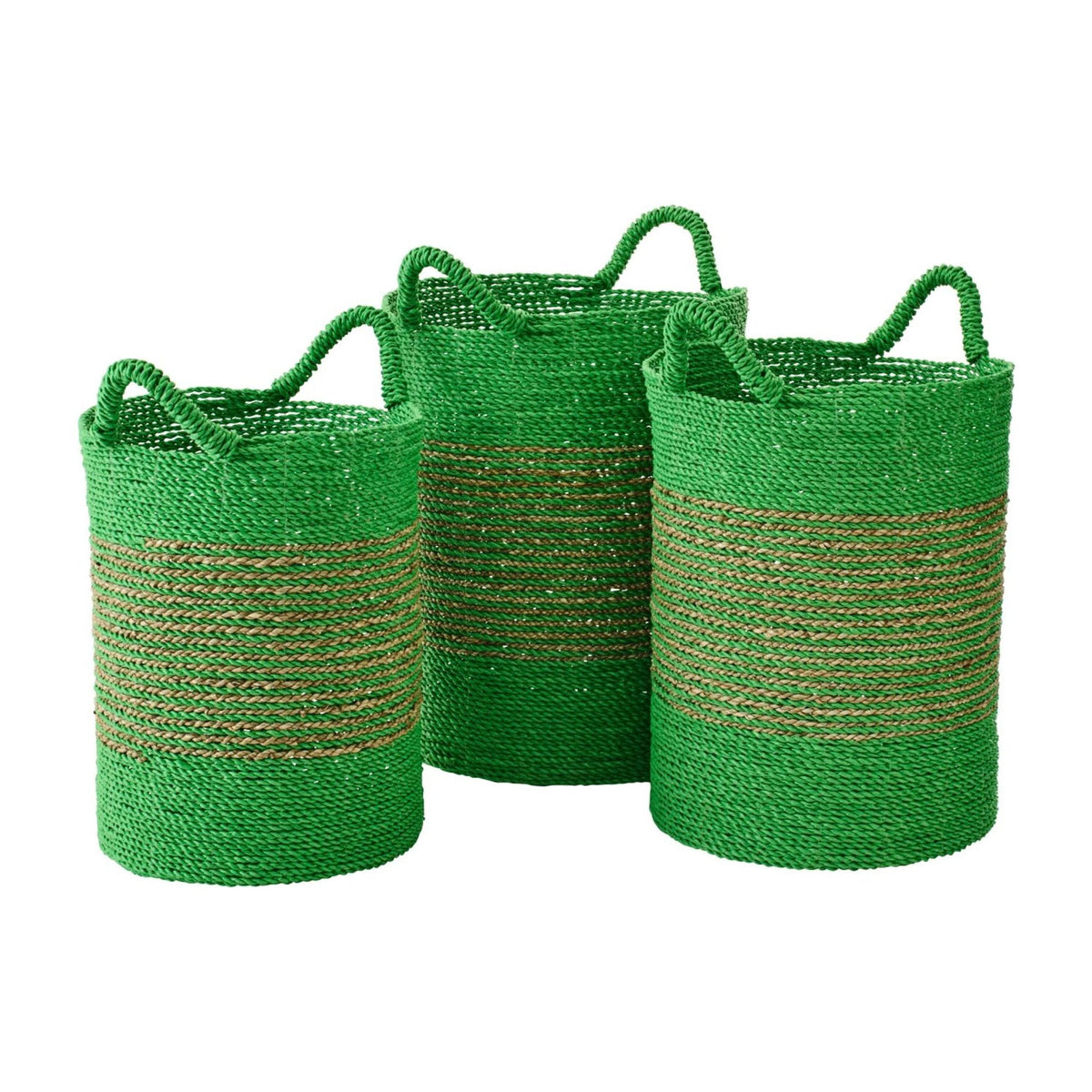 Manden Gestreept Raffia Groen/Naturel Set van 3 J-Line