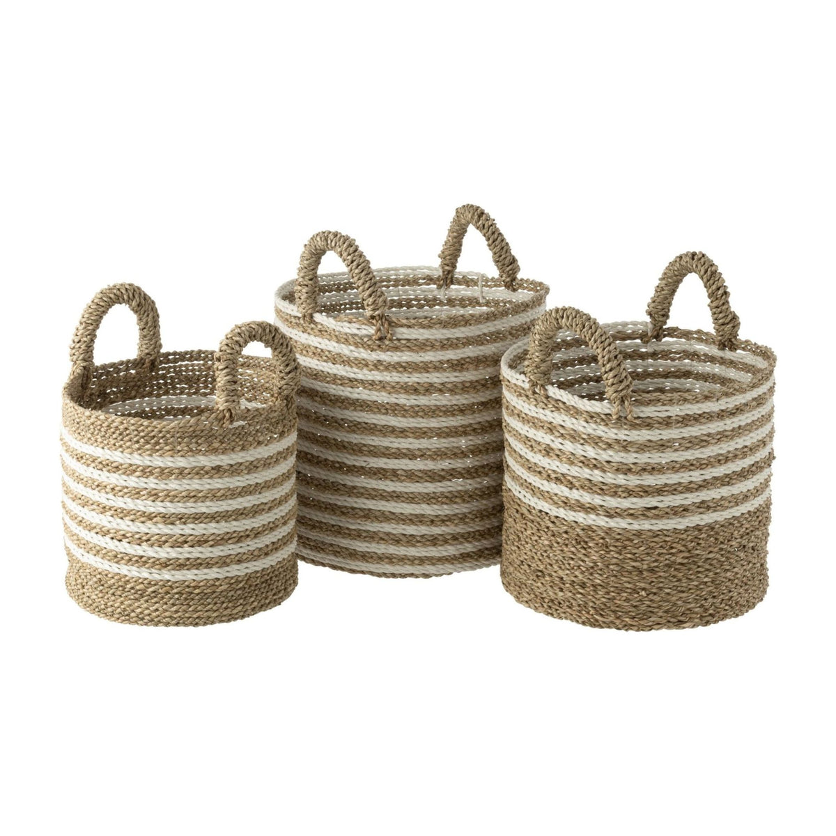 Manden Gestreept Raffia Wit/Naturel Set van 3 J-Line