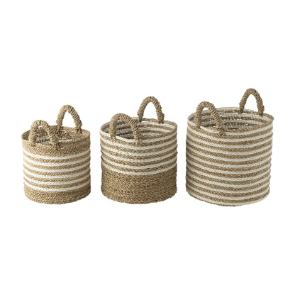 Manden Gestreept Raffia Wit/Naturel Set van 3 J-Line