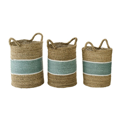 Manden Gestreept Zeegras Naturel/Turquoise Set van 3 J-Line