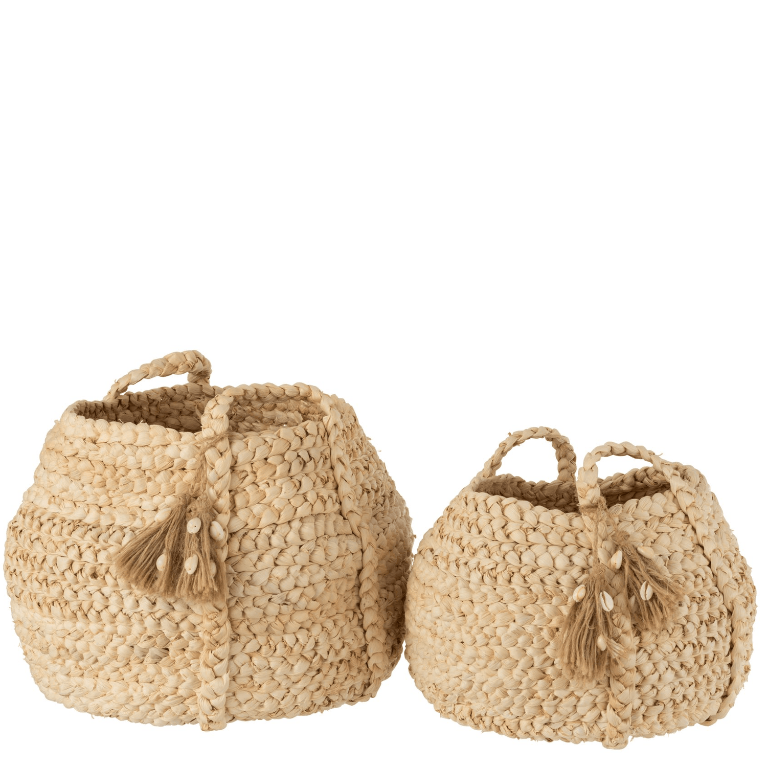 Manden Gevlochten Kwastjes Jute Mais Licht Naturel Set van 2 - Mand - J-Line - livinglovely.nl