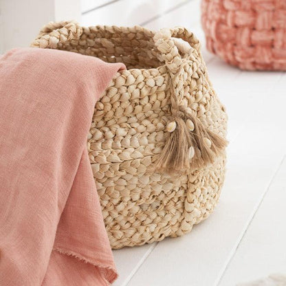 Manden Gevlochten Kwastjes Jute Mais Licht Naturel Set van 2 - Mand - J-Line - livinglovely.nl
