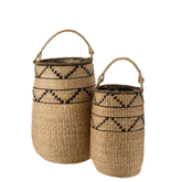 Manden Groot Zeegras Naturel/Zwart Set van 2 - Mand - J-Line - livinglovely.nl