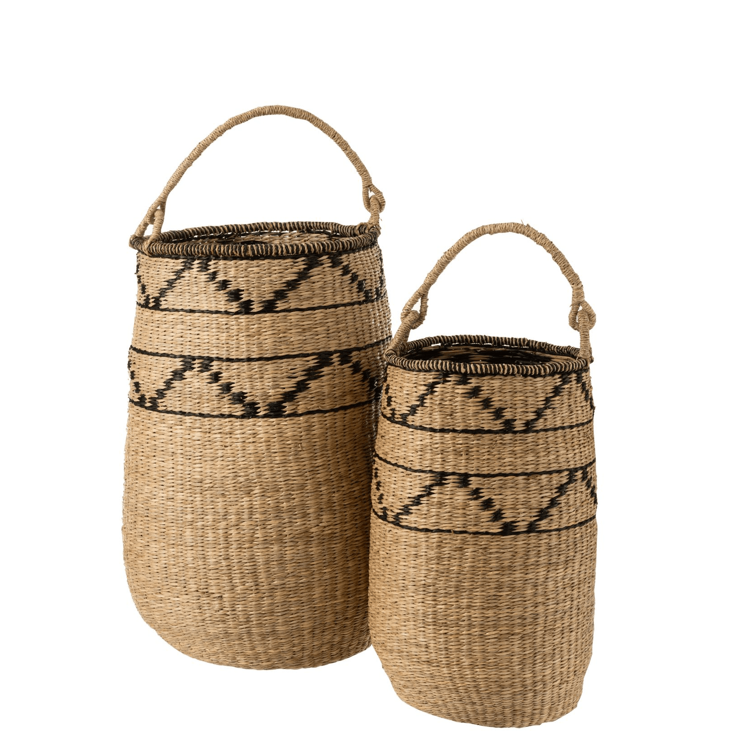 Manden Groot Zeegras Naturel/Zwart Set van 2 - Mand - J-Line - livinglovely.nl