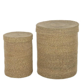 Manden Hoog Marie Zeegras met deksel Naturel Set van 2 - Mand - J-Line - livinglovely.nl