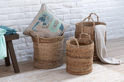 Manden Lucie Raffia Naturel Set van 3 - Mand - J-Line - livinglovely.nl