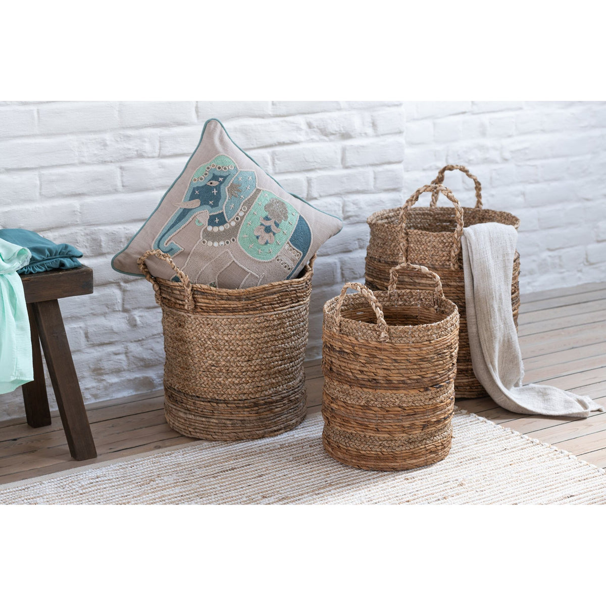 Manden Lucie Raffia Naturel Set van 3 J-Line