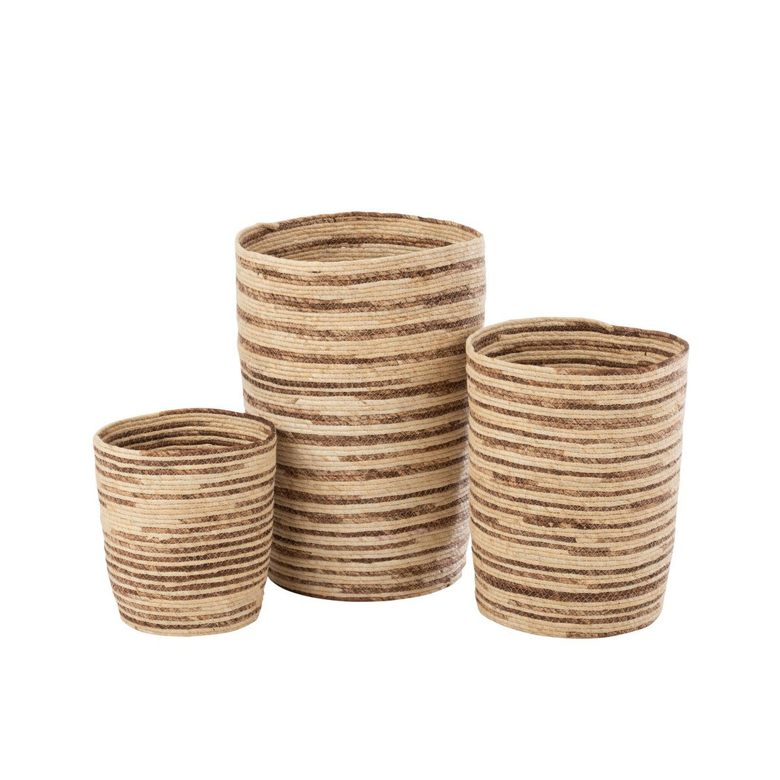 Manden Maïs Beige/Bruin Set van 3 - Mand - J-Line - livinglovely.nl