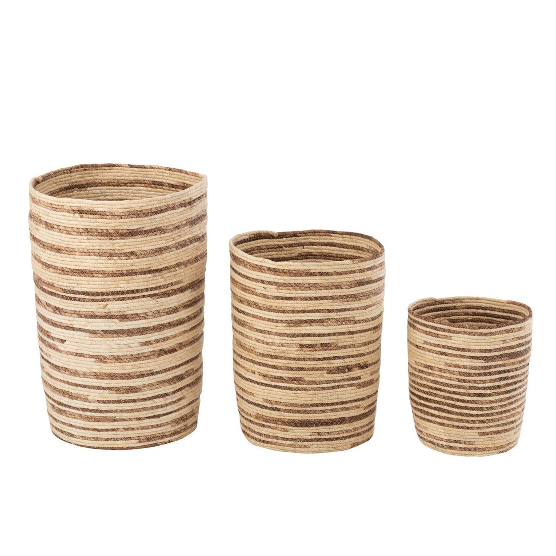 Manden Maïs Beige/Bruin Set van 3 - Mand - J-Line - livinglovely.nl