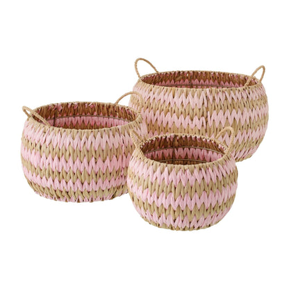 Manden Met Handvatten Gestreept Bies Naturel/Lichtroze Set van 3 J-Line