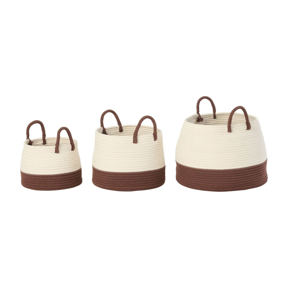 Runde Polyesterkörbe mit Henkel Dunkelbraun/Weiß 3er-Set J-Line