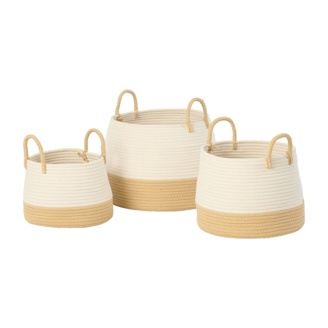 Runde Polyesterkörbe mit Henkel Natur/Weiß 3er-Set J-Line