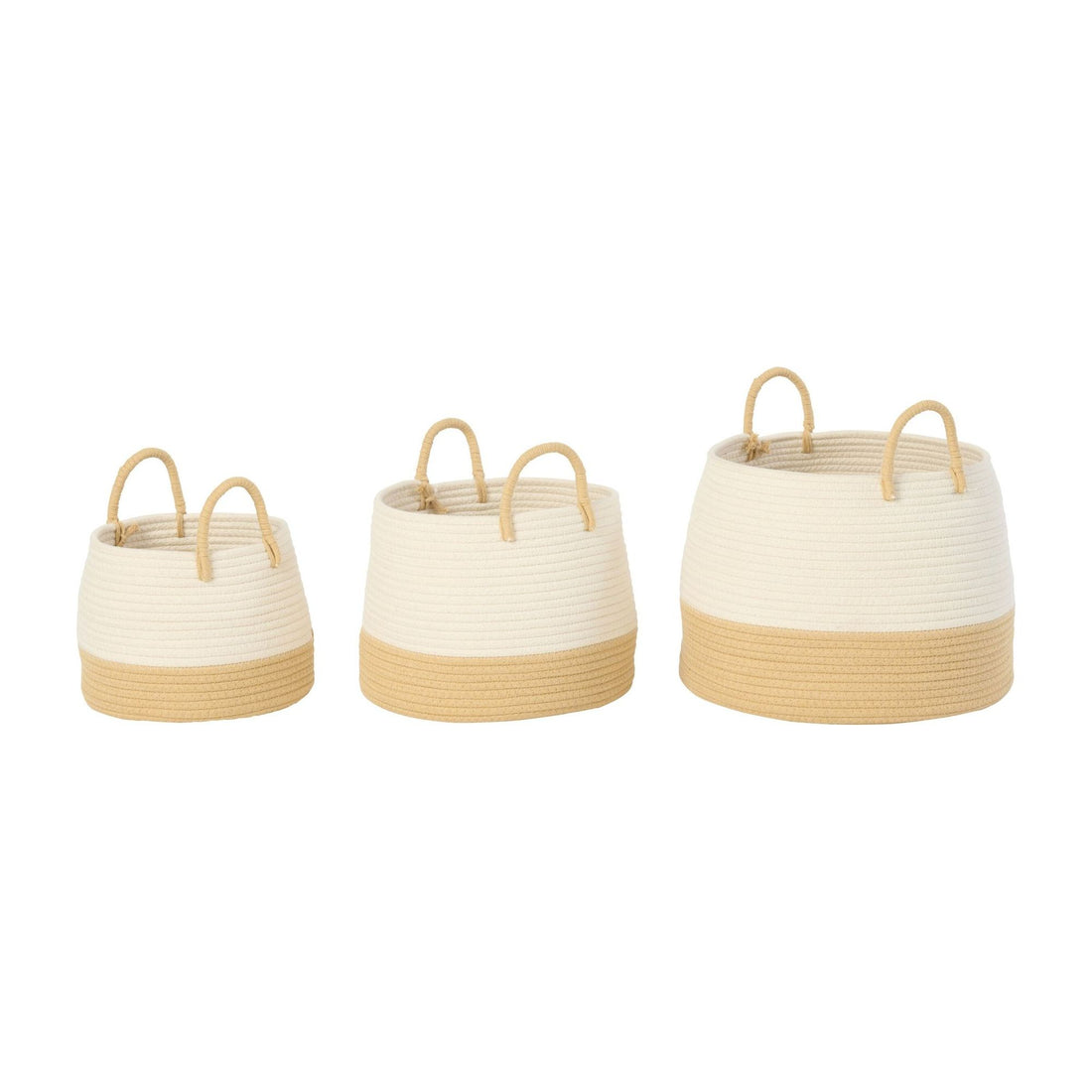 Runde Polyesterkörbe mit Henkel Natur/Weiß 3er-Set J-Line