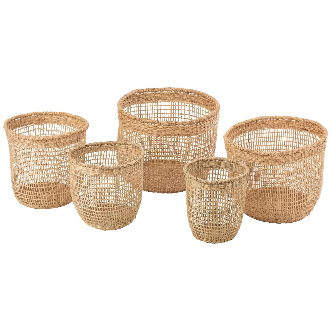Manden Oasis Zeegras Licht Naturel Set van 5 - Mand - J-Line - livinglovely.nl