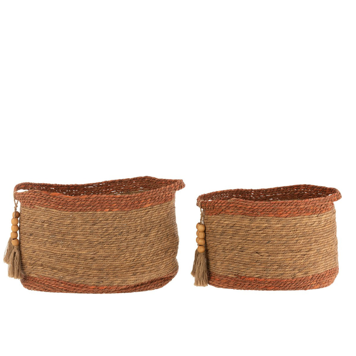 Manden Ovaal Parel Naturel/Bruin Set van 2 - Mand - J-Line - livinglovely.nl