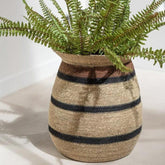 Manden Rond Gestreept Marie Zeegras Bruin Zwart Set van 2 - Mand - J-Line - livinglovely.nl